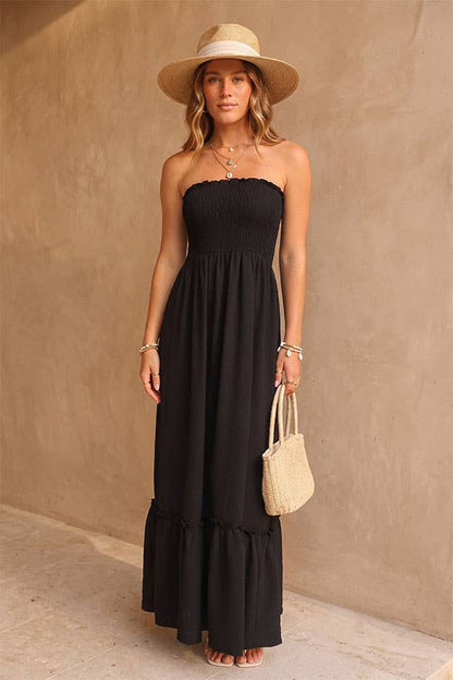 Strapless boho smocked top airflow maxi dress