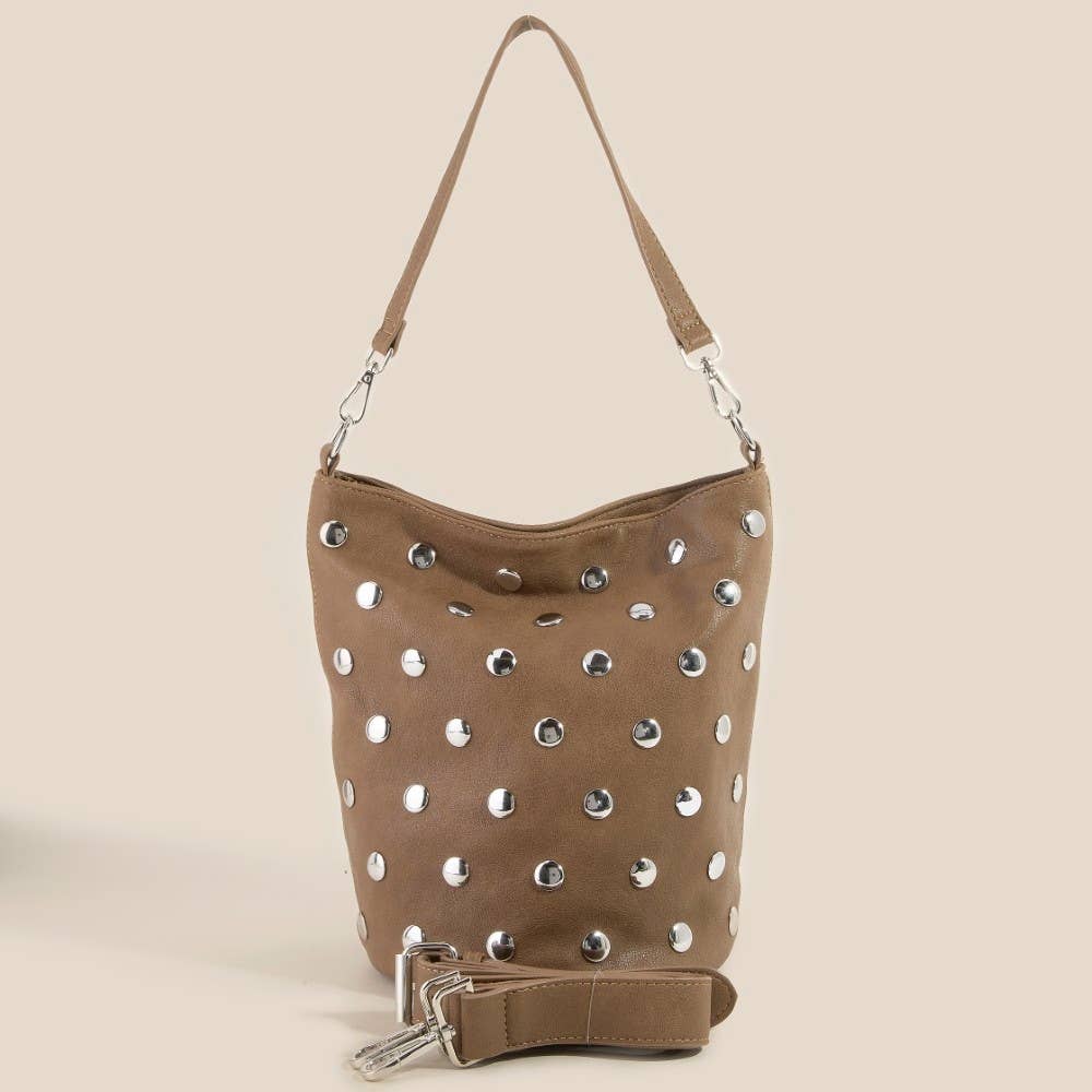 Studded Leather Bucket Bag