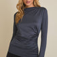 MOCK NECK LONG SLEEVE SHIRRING DETAIL TOP