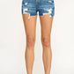 STRETCH HIGH RISE RIPPED FREY HEM DENIM SHORTS