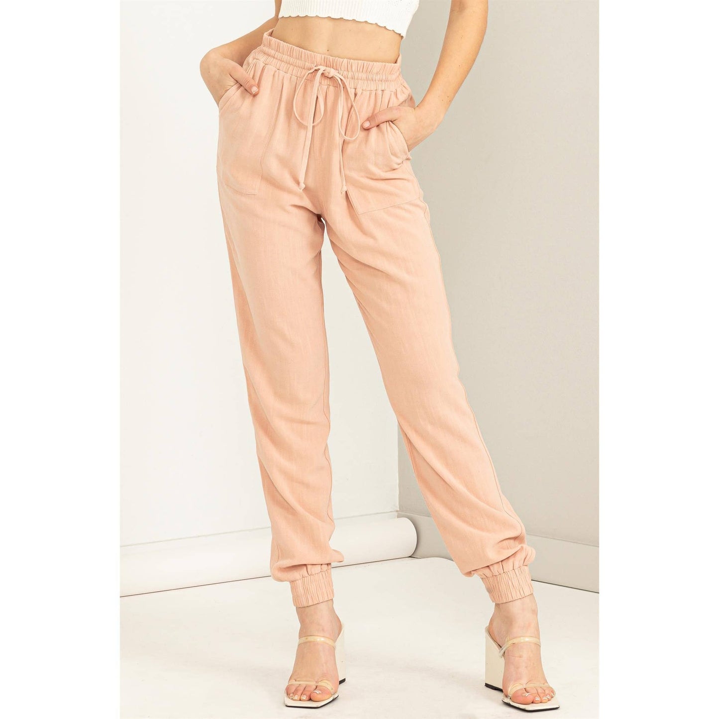 DZ23A546-Linen Drawstring Jogger Pants