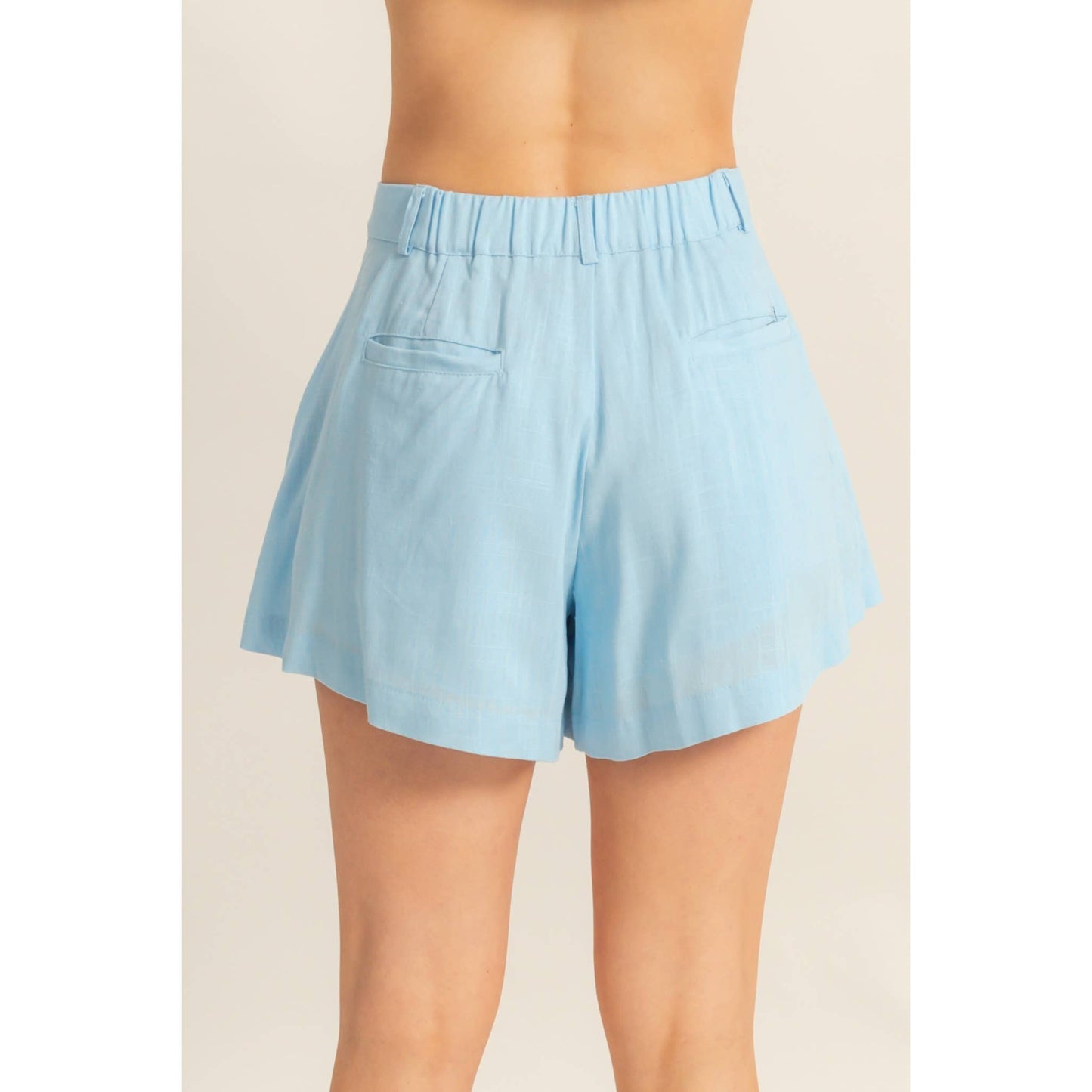 HF25A652-Linen Mid-Rise Flared Shorts