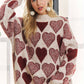 MOCK NECK HEART PRINT PULLOVER SWEATER