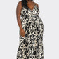 BCCJ71690 PLUS   Suspender Print Pleated Jumpsuit