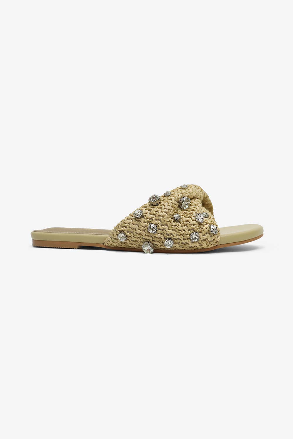 MAYLEEN - Raffia Beaded Slide Sandals, Mediterranean Style