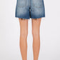 P1355R-MD HIGH RISE RIGID RELAXED MIDI SHORT W/ FRAYED HEM