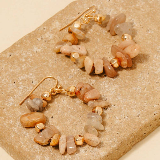 Semi Precious Stone Chip Beaded Hoop Dangle Earrings