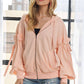 RUFFLED PUFF SLEEVE ZIP UP HOODIE