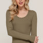 Long Sleeve Scoop Neck with Lace Trim Rib Knit Top