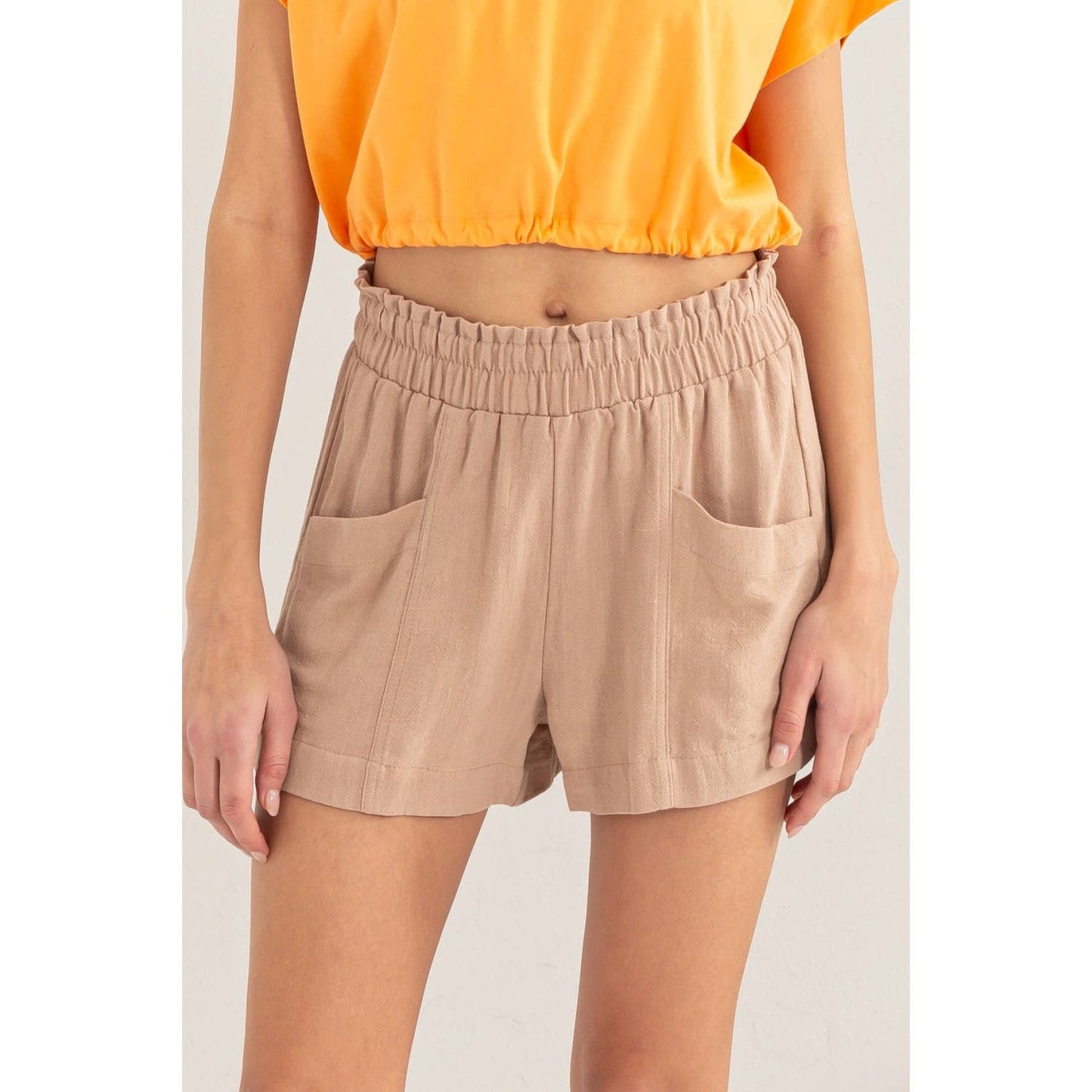 DZ24C377-D-ALL TIME FUN HIGH WAIST LINEN SHORTS