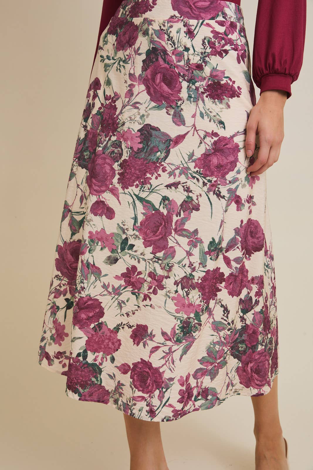 FLARE HEM FLORAL MIDI SKIRT