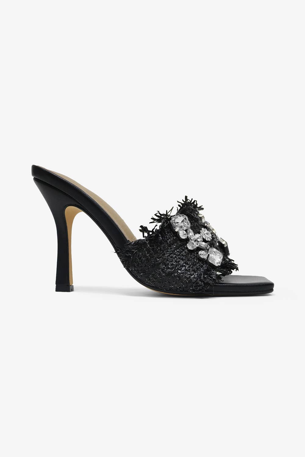 KIDMAN - Raffia Floral Heels, Rhinestone Embellishments
