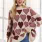 MOCK NECK HEART PRINT PULLOVER SWEATER