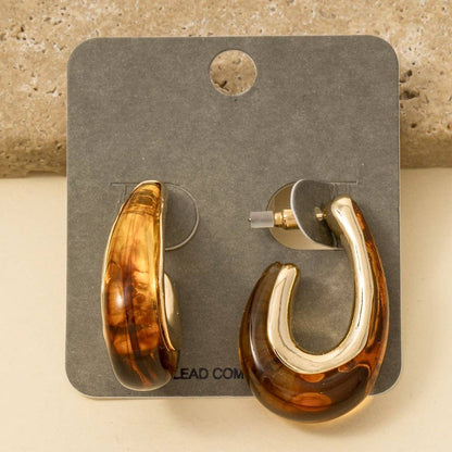 Resin And Metallic Oval Hoop Earrings
