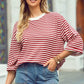 Stripe Bowknot Cutout Back Drop Shoulder Wide Bracelet Tee