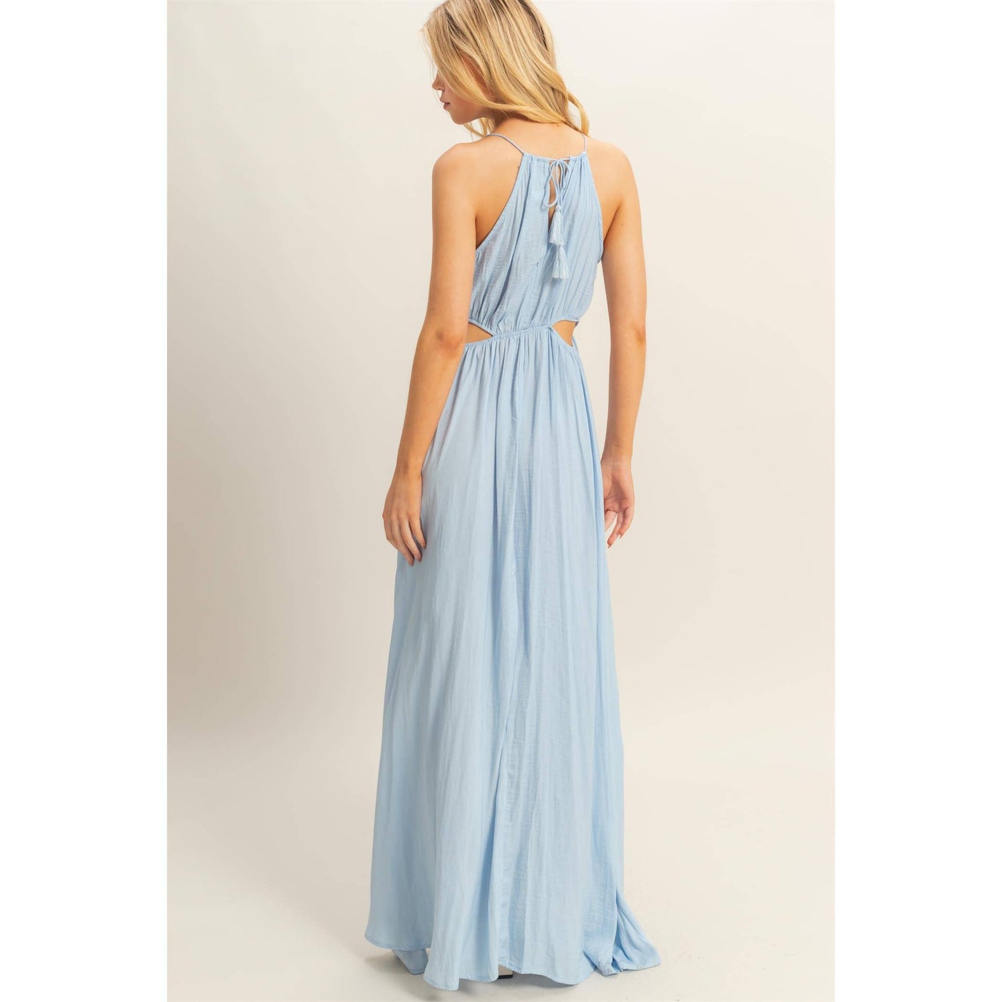 HF25E129-Side Cutout Side Slit Maxi Dress