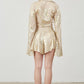 Gold Foil Bell Sleeve Tie Front Woven Top Set