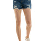 STRETCH HIGH RISE RIPPED FREY HEM DENIM SHORTS