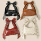 Ribbon Bow Grommeted Faux Leather Hand Bag