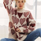 MOCK NECK HEART PRINT PULLOVER SWEATER