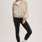 FAUX SUEDE HOODED CROP JACKET WITH ZIPPER
