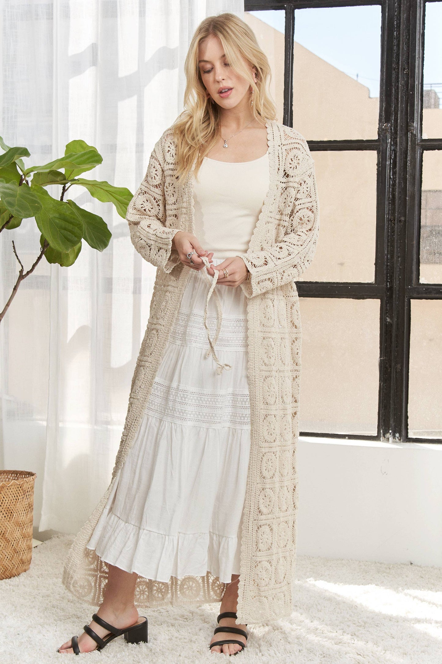 CESW3831- LONG SLEEVES CROCHET ELASTIC CARDIGAN