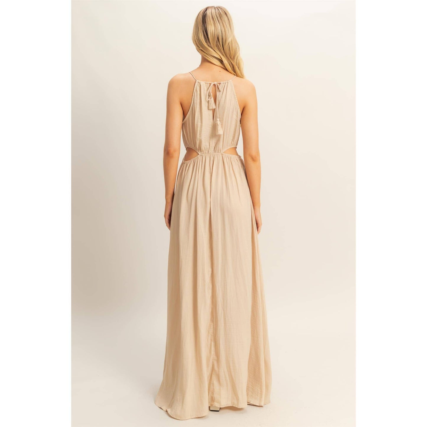 HF25E129-Side Cutout Side Slit Maxi Dress