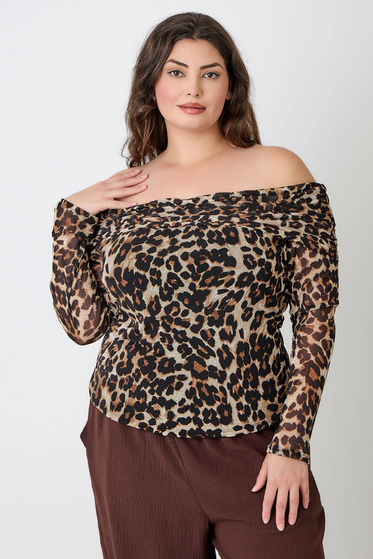 Sasha Plus Size Leopard Print Off-the-Shoulder Blouse