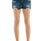STRETCH HIGH RISE RIPPED FREY HEM DENIM SHORTS