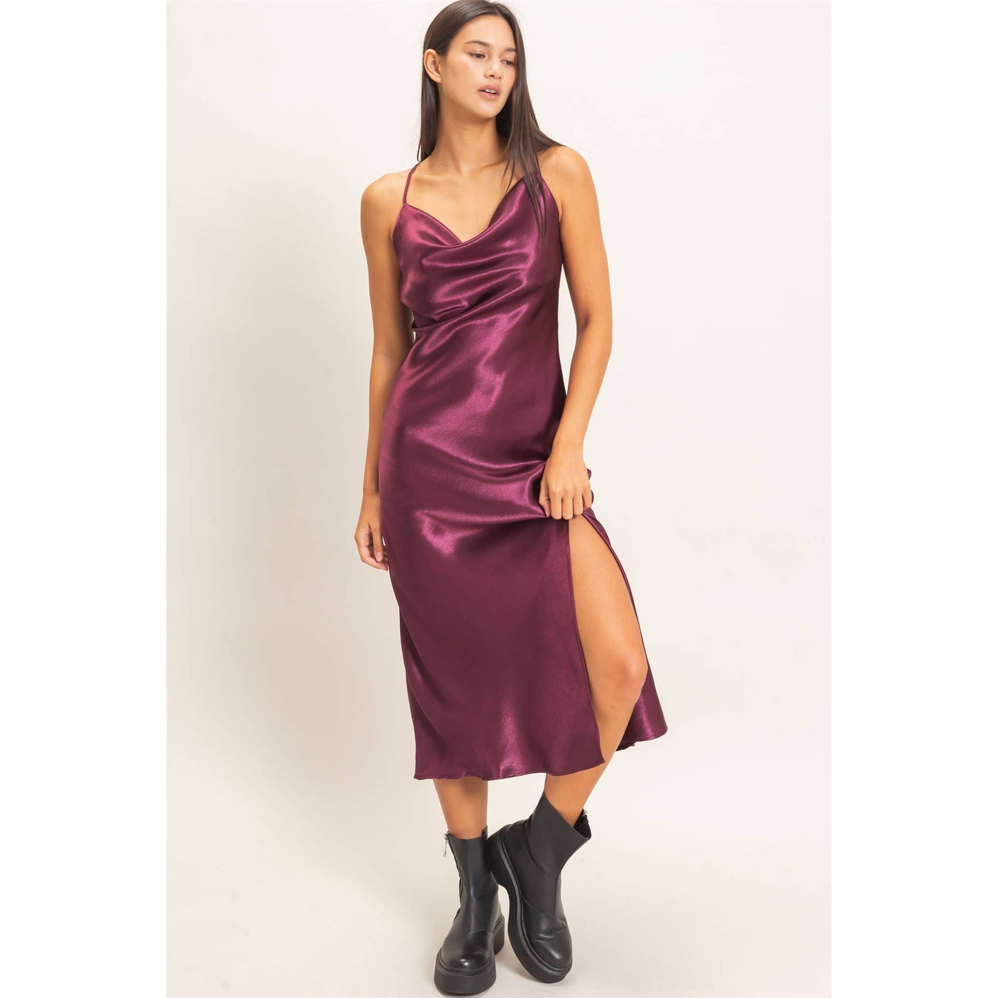 Cowl Neck Satin Slip Dress