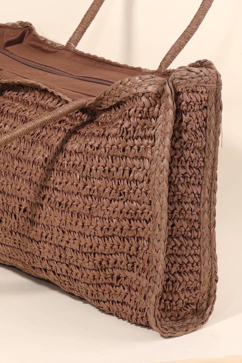 Straw Braided Rectangle Tote Bag