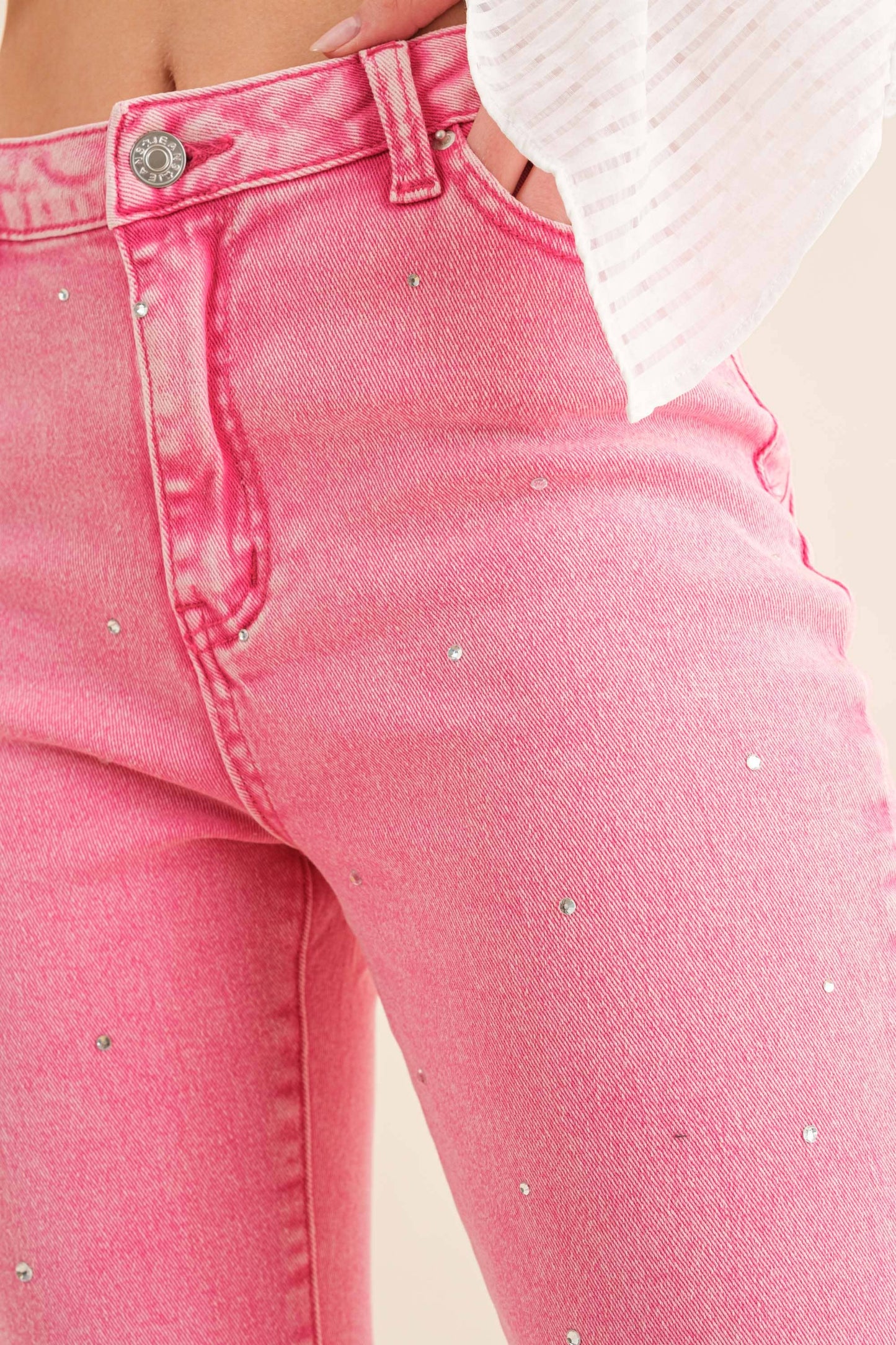 22418P - Studded Rhinestone Denim Jeans