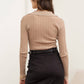 SOLID COLLARED LONG SLEEVE KNIT SWEATER