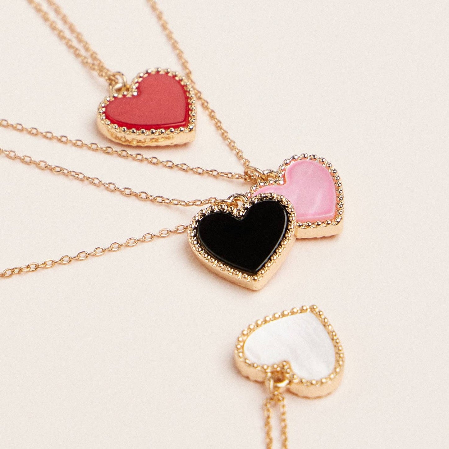Gold Heart Pendant Necklace with Enamel and Crystal Charm