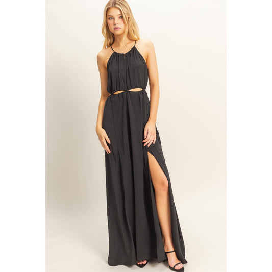HF25E129-Side Cutout Side Slit Maxi Dress