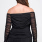 The Monica Plus Size Over the Shoulder Ruched Mesh Top