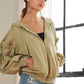 RUFFLED PUFF SLEEVE ZIP UP HOODIE