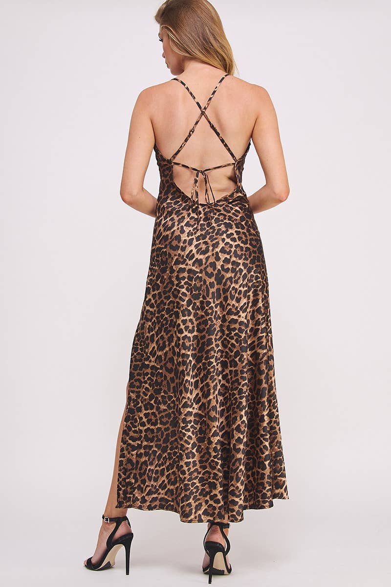 Savage Nights Leopard Satin Maxi Slip Dress