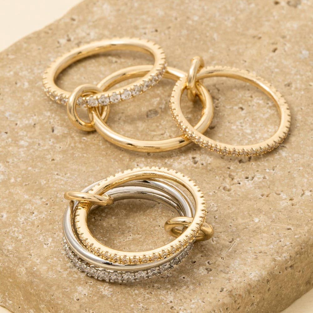 3 Piece Linked Pave Band Rings Set