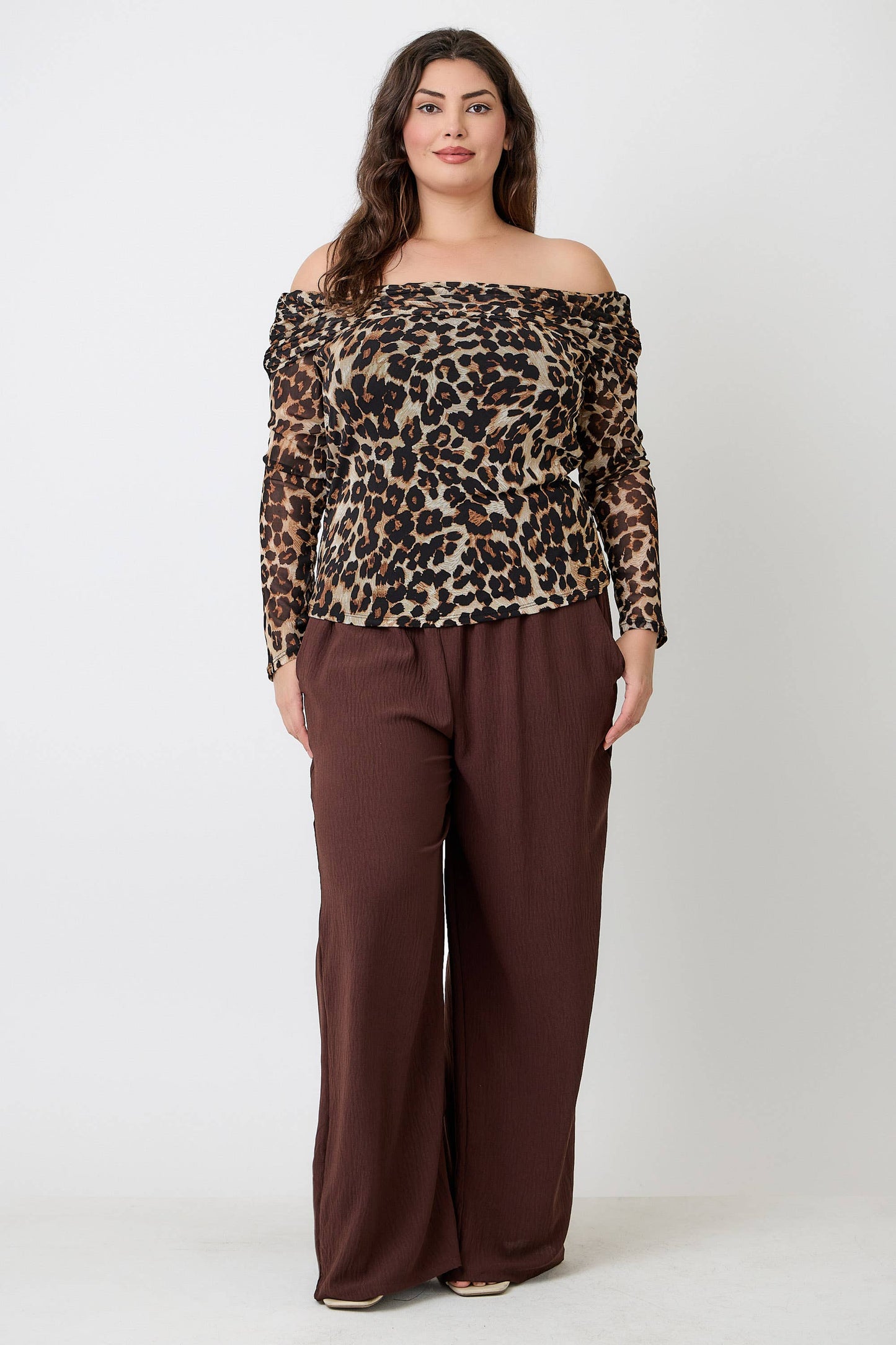 Sasha Plus Size Leopard Print Off-the-Shoulder Blouse