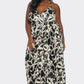 BCCJ71690 PLUS   Suspender Print Pleated Jumpsuit