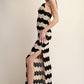Crochet Halter Side Slit Maxi Dress - Taupe/Black