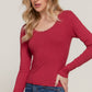 Long Sleeve Scoop Neck with Lace Trim Rib Knit Top