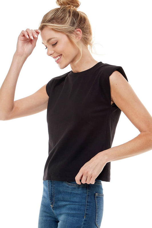COTTON MUSCLE TEE WITH SHOULDER PADS