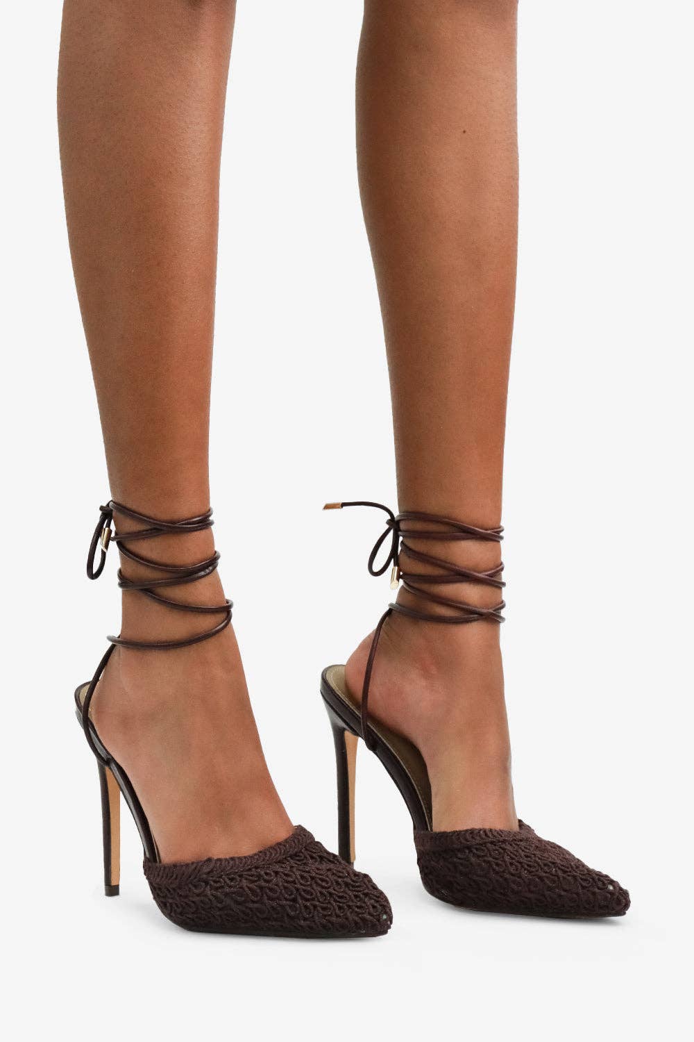 XANDRA - Chocolate Crochet Look Stiletto Heels