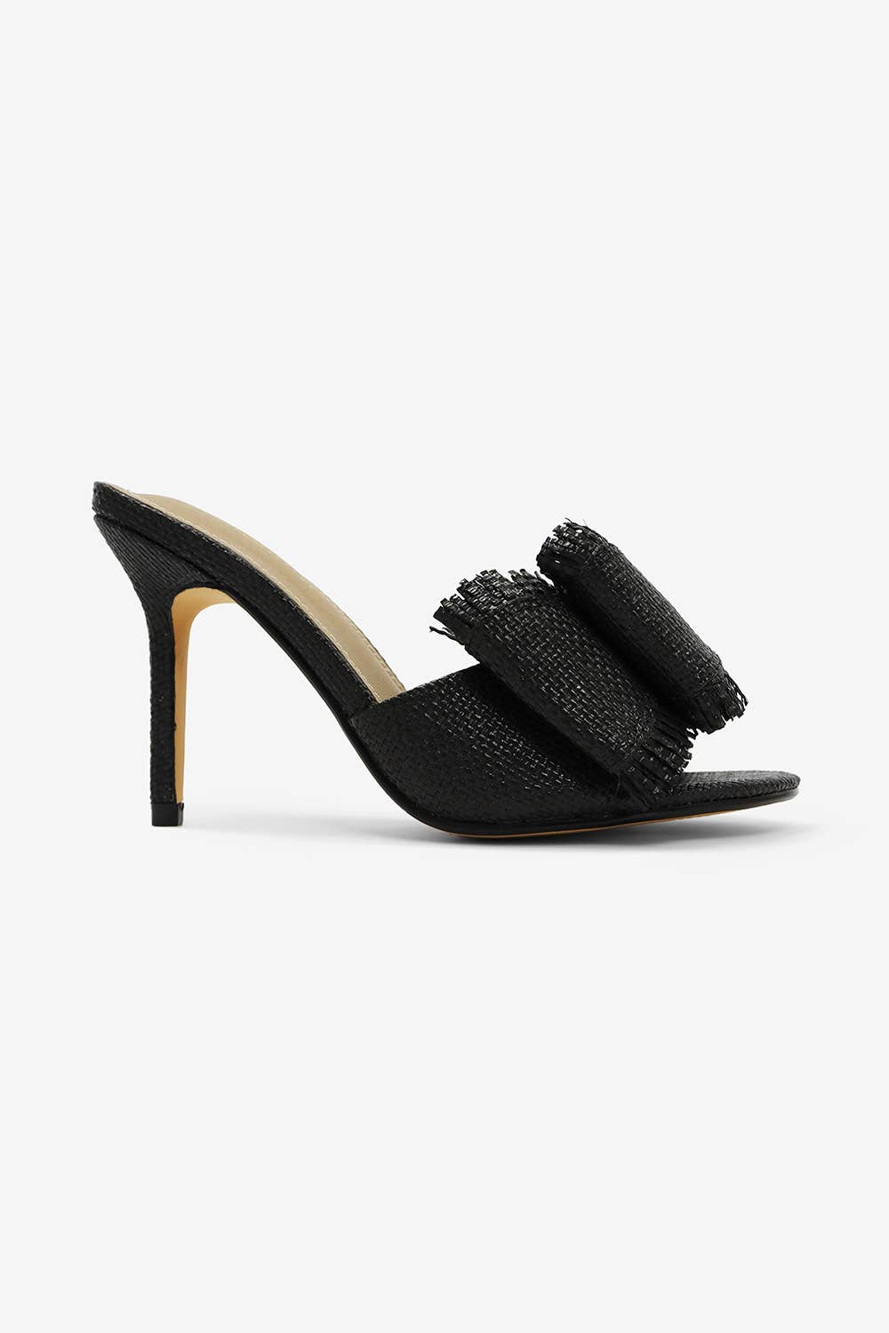 BEACH HOUSE - Raffia Bow Mules, Woven Finish, Stiletto Heel