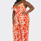 BCCJ71690 PLUS   Suspender Print Pleated Jumpsuit