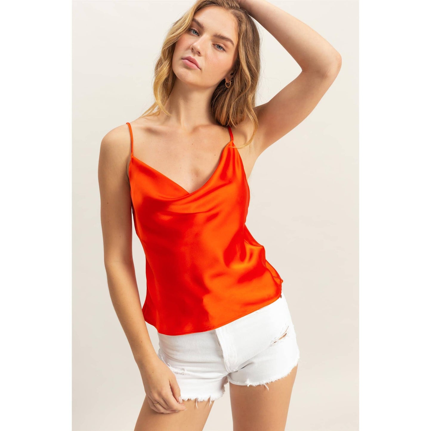 DZ25C247-Basic Satin Cami Cowl Neck Top
