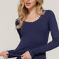 Long Sleeve Scoop Neck with Lace Trim Rib Knit Top