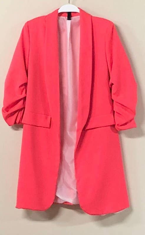 NEON RUCHED SLEEVE LONG BOYFRIEND BLAZER (81255-NEON)